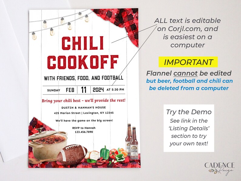Digital Chili and Football Invitation, Chili Cook Off Invitation, Chili Party, Chili Potluck Invitation, The Big Game, Cookoff digital Corjl image 7