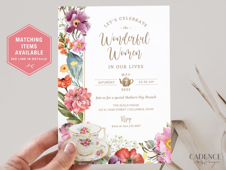 Wildflower Place Cards, Mother's Day Brunch Place Cards, Customizable Food Cards, Custom Name Cards, Printable, DIY, EDITABLE, Corjl, W3 image 8