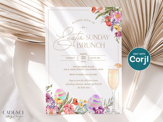 Easter Brunch Invitation, Easter Lunch Invitation, Easter Sunday Brunch Invitation, Brunch & Egg Hunt, Send Digitally, Printable DIY W3
