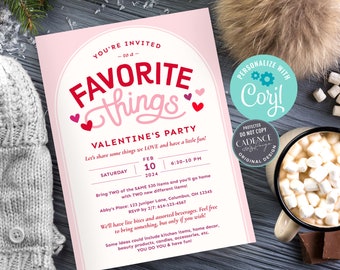 Valentines Day Party Invitation, Favorite Things Party Invite, Galentine's Party Brunch Invitation, Printable Template, Instant Download, VD