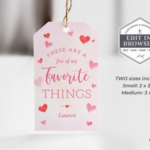 Favorite Things Gift Tag, Valentine&#39;s Party Favor Tag, Printable Valentine&#39;s Day Gift Tags, Editable, Customizable, DIY, EDITABLE, Corjl, VD