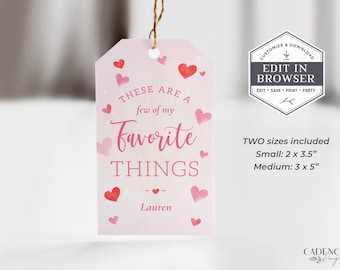 Favorite Things Gift Tag, Valentine's Party Favor Tag, Printable Valentine's Day Gift Tags, Editable, Customizable, DIY, EDITABLE, Corjl, VD