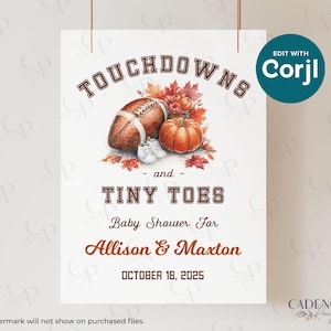 Football Baby Shower Welcome Sign, Tailgate Welcome Sign, Coed Baby Shower Sign, Football Baby Shower Poster, Customizable, Printable, Corjl