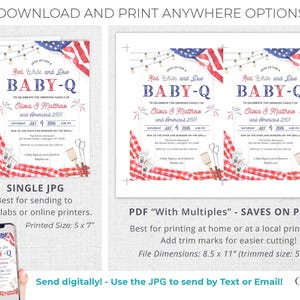 Red White & Due Baby-Q Invitation Template | Patriotic Baby Shower BBQ Invite | 4th of July America's 250 | Backyard BBQ Shower | Editable image 7