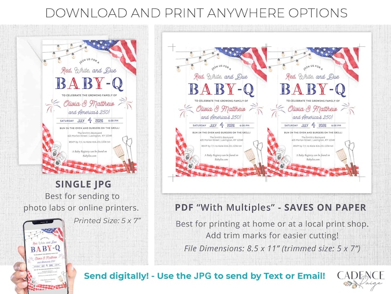 Red White & Due Baby-Q Invitation Template | Patriotic Baby Shower BBQ Invite | 4th of July America's 250 | Backyard BBQ Shower | Editable image 7