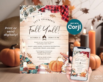 Fall Y'all Party Invitation, Fall Invitation, Fall Neighborhood Party, Community Party, Fall Picnic Invite, Bonfire Party, DIY Printable, MX