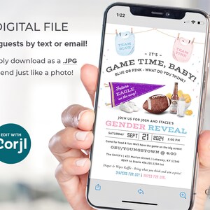 Gender Reveal Party Invitation for Football Tailgate Gender Reveal Invitation Football Game Gender Reveal Invite Send Digitally Printable image 4
