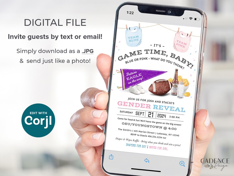 Gender Reveal Party Invitation for Football Tailgate Gender Reveal Invitation Football Game Gender Reveal Invite Send Digitally Printable image 4