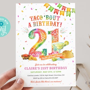 Digital 21st Birthday Invitation, 21st Fiesta Invite, Mexican Themed Birthday, 21st Birthday Party Invite, Twenty One, Mobile, Corjl, A24