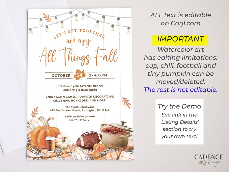 All Things Fall Invitation, Digital Fall Harvest Party Invitation, Neighborhood Fall Party Invite, Fall Celebration, DIY Printable Corjl image 6