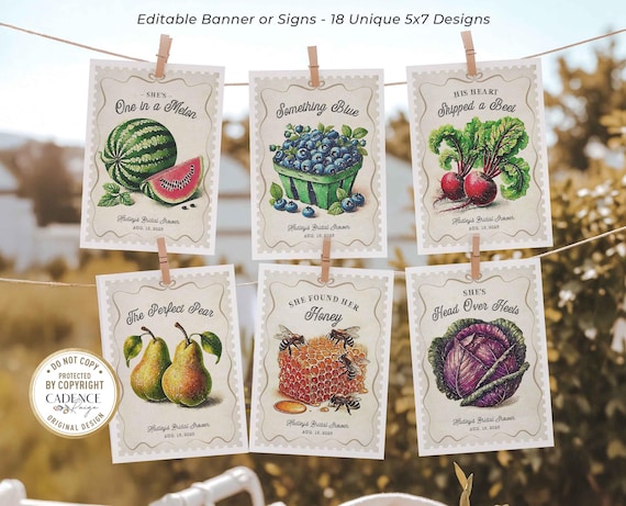 Fresh Off the Market Banner Signs, Farmers Market Decorations, Rustic Farm Market Bridal Shower Fruit Vegetable Bunting Customizable Vintage