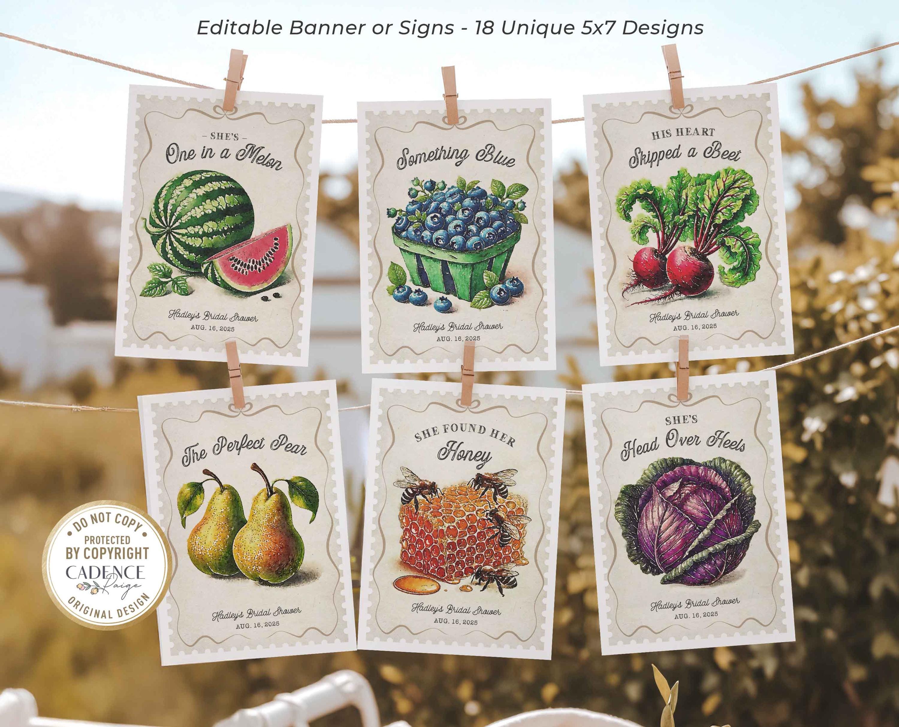 Fresh Off the Market Banner Signs, Farmers Market Decorations, Rustic Farm Market Bridal Shower Fruit Vegetable Bunting Customizable Vintage
