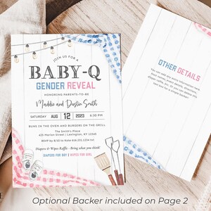 Invitación para revelación de género BabyQ, invitación digital para barbacoa de revelación de género, invitación para picnic de revelación de género, parrillada de revelación de género, imprimible, hazlo tú mismo, BQGR imagen 5