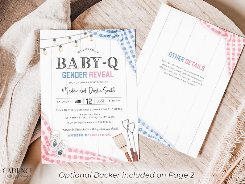 Invitación para revelación de género BabyQ, invitación digital para barbacoa de revelación de género, invitación para picnic de revelación de género, parrillada de revelación de género, imprimible, hazlo tú mismo, BQGR imagen 5