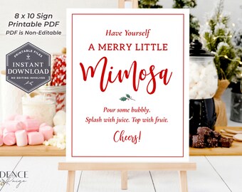 Holiday Mimosa Bar Sign, 8 x 10 Christmas Mimosa Bar Sign, Printable Mimosa Sign, Instant Download PDF, Mimosa Station Sign, Printable PDF