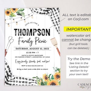 Family Picnic Invitation, Summer Picnic Invite, Family Cookout Invite ...