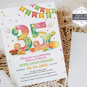 35th Birthday Invitation, 35th Anniversary Party Invitation, 35 Years Invite, 35th Fiesta Invitation, DIY, Printable, Corjl, A24