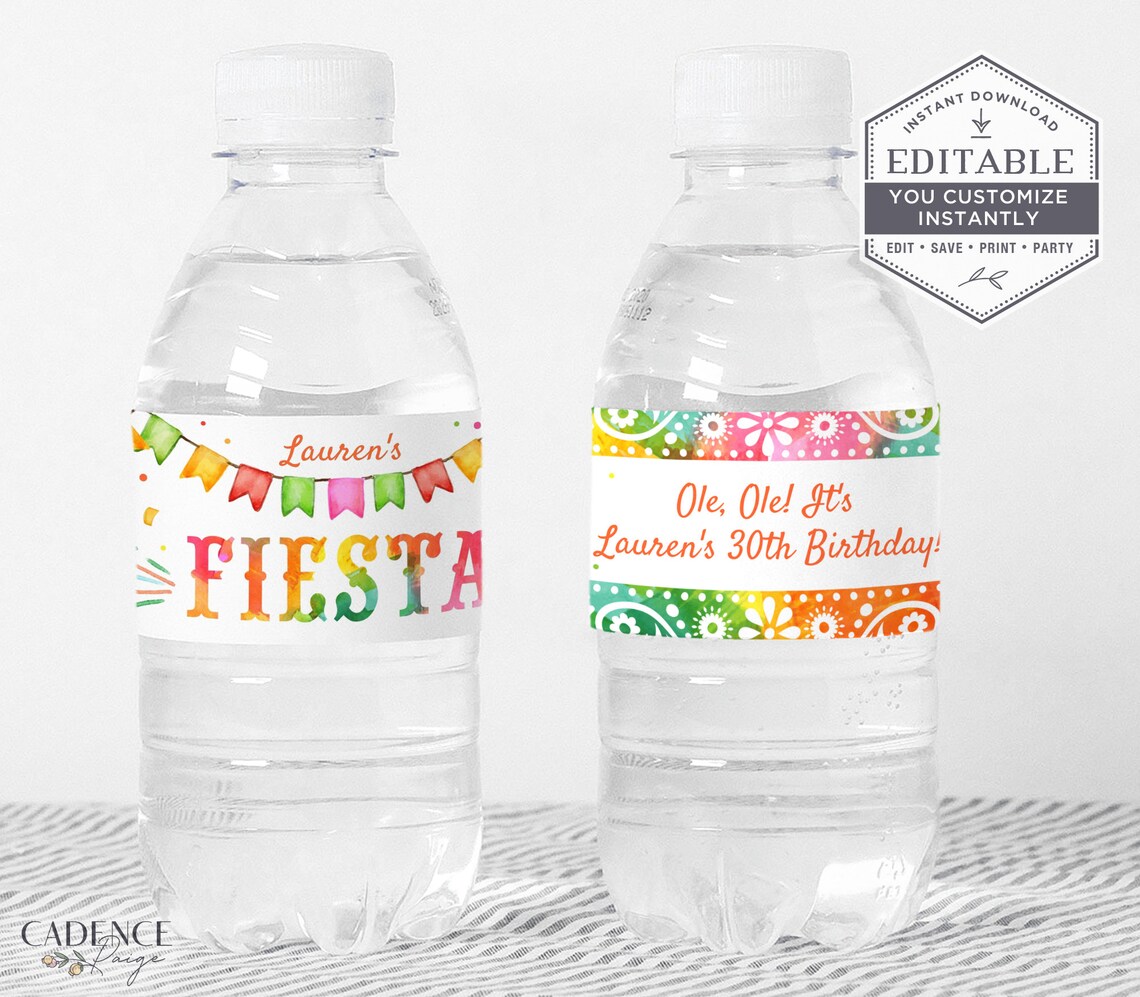 Printable Water Bottle Labels Fiesta Water Bottle Labels - Etsy