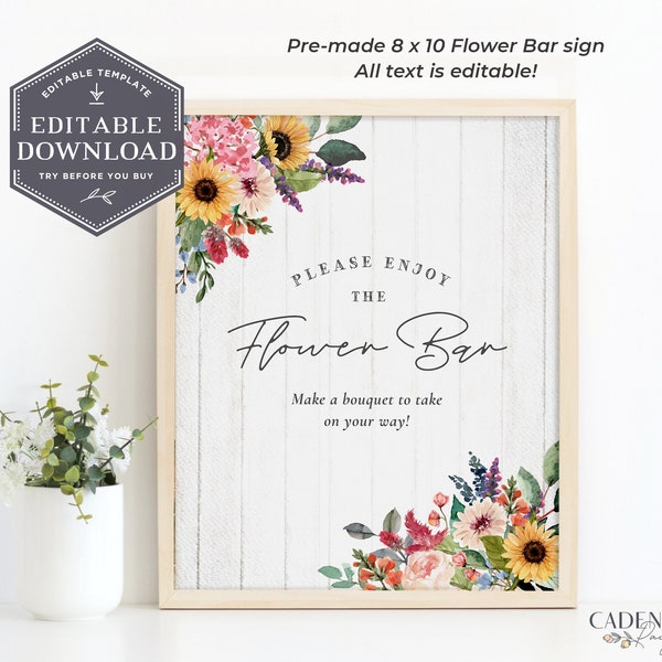 Make a Bouquet Sign, Take a Bouquet Sign, Wildflower Bridal Shower Signs, Sunflower Bridal Shower Sign, Printable Signs, EDITABLE, Corjl, W2