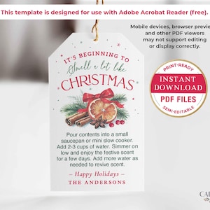 Plantilla de etiqueta de regalo para popurrí navideño a fuego lento / Descarga instantánea en PDF, editable, imprime tus propias etiquetas para popurrí. imagen 3