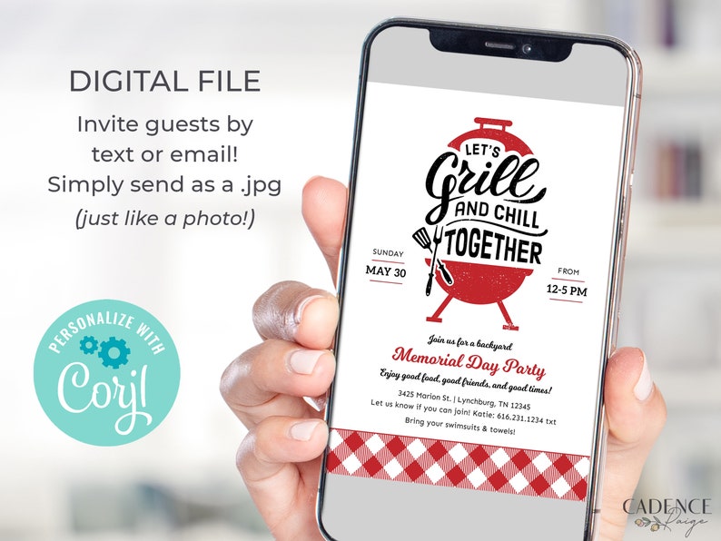 Digital Labor Day BBQ Invitation, Summer Party Invitation, Memorial Day Party Invitation, Cookout Invitation, Grill & Chill, DIY, Printable image 2