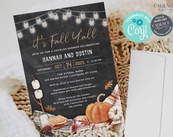 Fall Y'all Couples Shower Invite, Autumn Engagement Party, Fall Engagement Party Invitation, Pumpkin, Barn Party, DIY Printable Corjl, GP