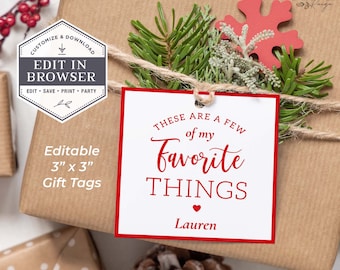 Favorite Things Gift Tag, Small Favorite Things Gift Tag, Printable Square Gift Tags, Editable Holiday Tags, Customizable, DIY, EDITABLE, BP
