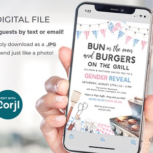 Gender Reveal Einladung zum Grillen Grillparty Grill-Picknick-Brötchen im Ofen Burger auf dem Grill Gender Reveal Invite Printable DIY, BQGR Bild 4