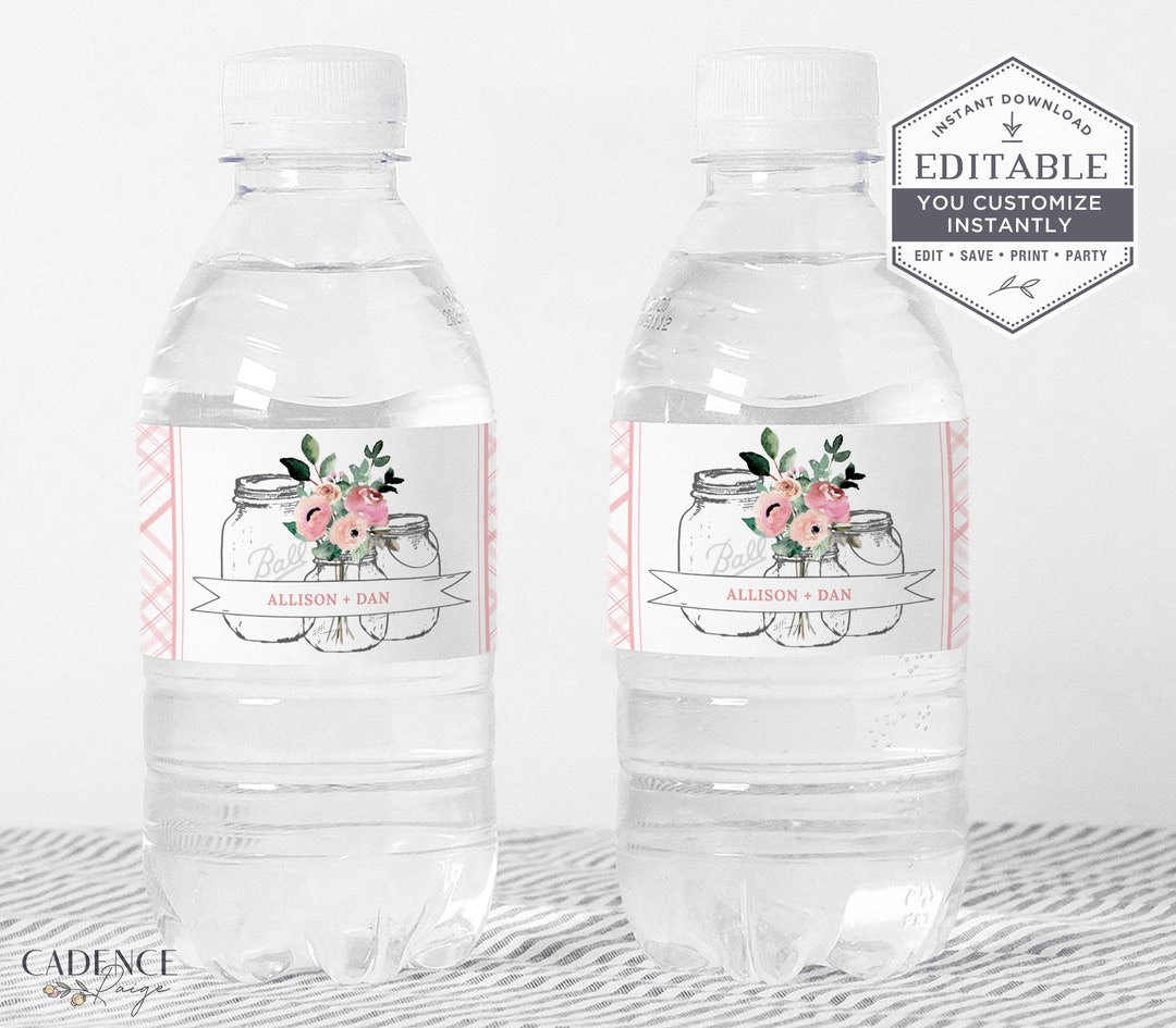 Printable Water Bottle Labels, Bridal Shower Labels, Blush Pink Water ...