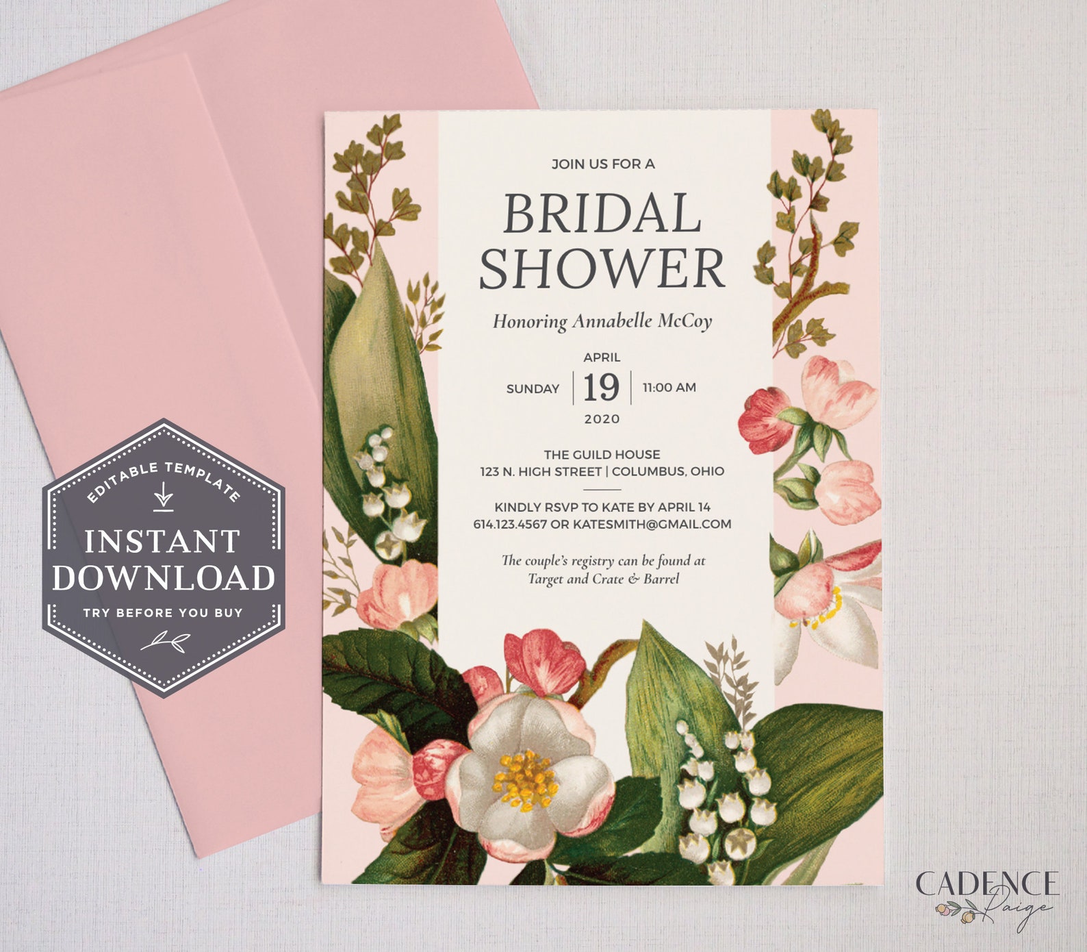 Vintage Floral Bridal Shower Invitation Blush Digital Etsy
