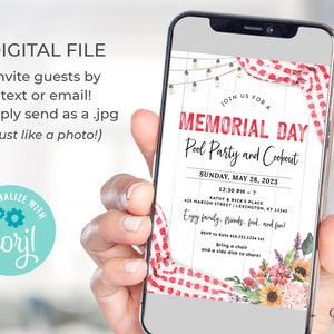 Digital Memorial Day Party Invitation, Memorial Day Picnic Invite, Summer Pool Party Invite, Memorial Day BBQ, Summer Kickoff, DIY Printable image 2
