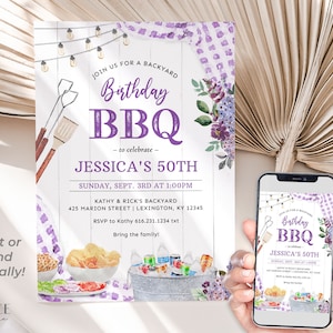 Geburtstags-Grilleinladung für Mama Geburtstagseinladung Überraschung Backyard Grillparty Einladen 60er Geburtstag, 50er Geburtstag, digital senden DIY Corjl