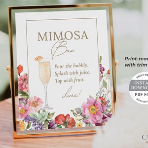 Panneau de bar mimosa fleurs sauvages 8 x 10, panneau mimosas Tea Party Shower nuptiale, panneau Mimosa imprimable, décoration de douche nuptiale Boho Mimosa, PDF, W3