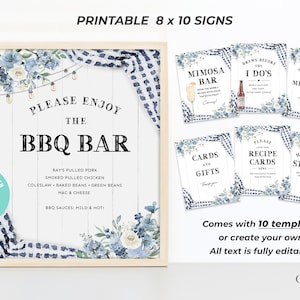 8 x 10 Dusty Blue BBQ Display Signs, Blue I Do BBQ Shower Signs, cookout signs, Blue Themed Couples Shower decor, Printable, Editable, BQDB