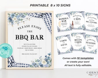 8 x 10 Dusty Blue BBQ Display Signs, Blue I Do BBQ Shower Signs, cookout signs, Blue Themed Couples Shower decor, Printable, Editable, BQDB