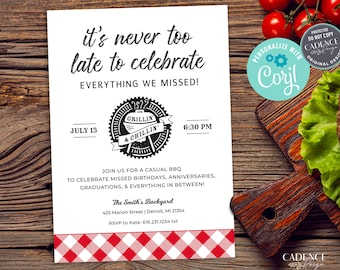 Digital Celebrate Everything Invitation, Summer BBQ for multiple celebrations, Belated Party, Grillin and Chillin Invite, Printable, DIY