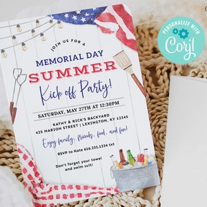 Memorial Day Party Invitation, Memorial Day Picnic Invite, Summer Kick off Pool Party Invite, Memorial Day BBQ Invite, Cookout DIY Printable image 9