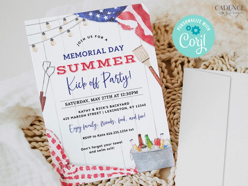 Memorial Day Party Invitation, Memorial Day Picnic Invite, Summer Kick off Pool Party Invite, Memorial Day BBQ Invite, Cookout DIY Printable image 9