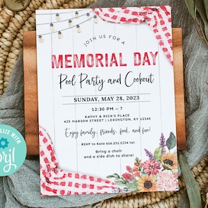 Digital Memorial Day Party Invitation, Memorial Day Picnic Invite, Summer Pool Party Invite, Memorial Day BBQ, Summer Kickoff, DIY Printable image 10
