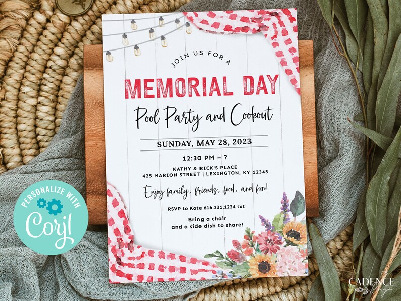 Digital Memorial Day Party Invitation, Memorial Day Picnic Invite, Summer Pool Party Invite, Memorial Day BBQ, Summer Kickoff, DIY Printable image 10