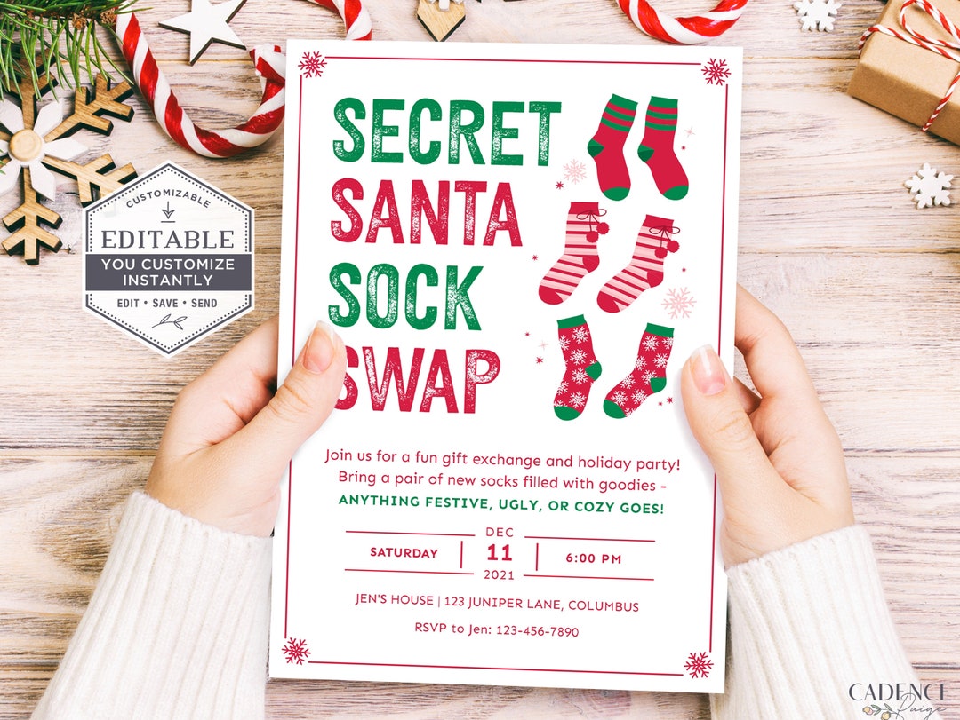 Christmas Sock Exchange Party Invite, Holiday Sock Swap Party Invite