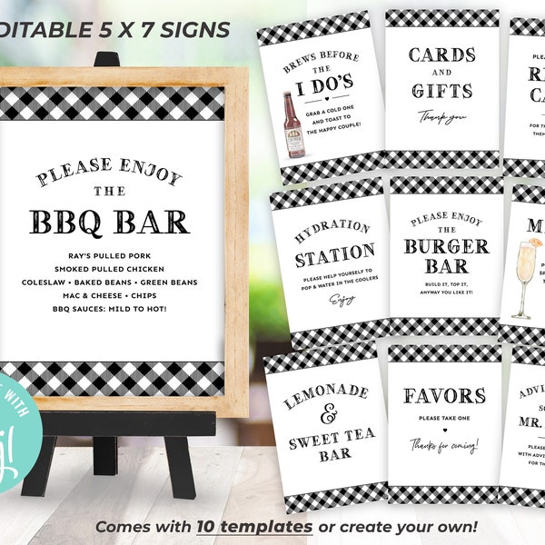 Printable I Do BBQ Shower Signs, Black and White I Do BBQ Shower Signs, bbq menu signs, bbq couples shower table Signs, Editable, DIY, Q2BK