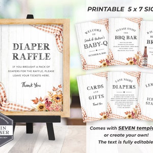 Autumn BABY-Q Shower Signs, Harvest Baby Shower Signs, BabyQ Signs, 5 x 7 BBQ Shower Signs, Coed Baby Shower Signs, Printable, Editable, BQF image 1