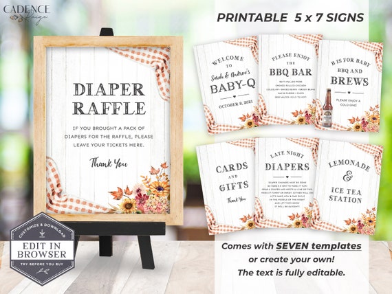 Autumn BABY-Q Shower Signs, Harvest Baby Shower Signs, BabyQ Signs, 5 x 7 BBQ Shower Signs, Coed Baby Shower Signs, Printable, Editable, BQF