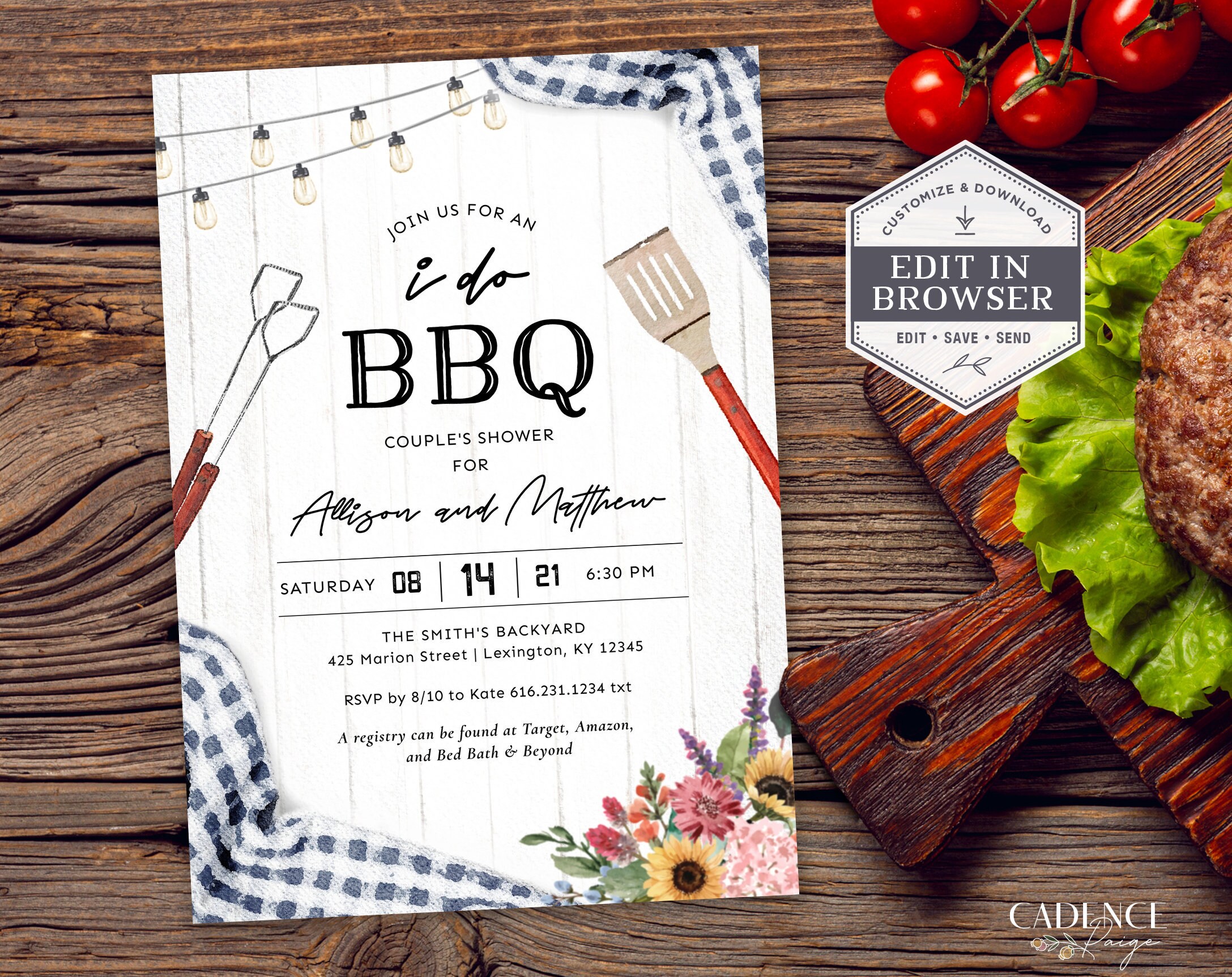 I Do BBQ Invitation, BBQ Couples Shower Invitation, bbq rehearsal din…