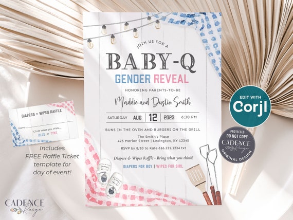 Gender Reveal BabyQ Invitation, Digital Gender Reveal BBQ Invite, Gender Reveal Picnic Invite, Gender Reveal Grill Out, Printable, DIY, BQGR