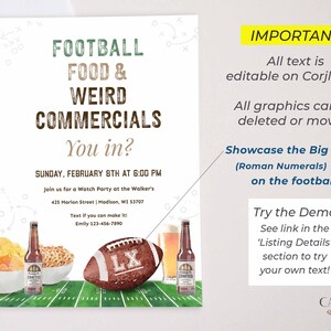 Football Watch Party Invitation, Editable Big Game Invite, Super Sunday Bowl Game (Digital) image 8