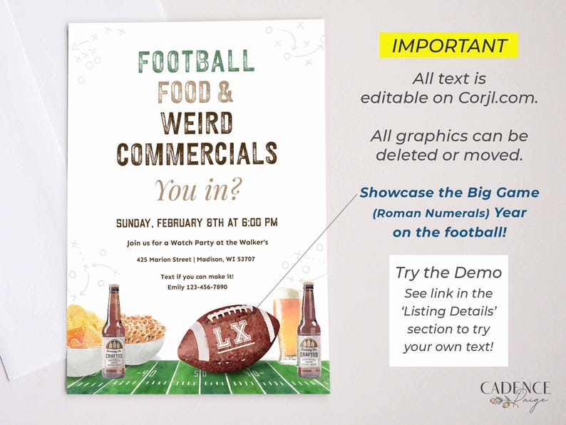 Football Watch Party Invitation, Editable Big Game Invite, Super Sunday Bowl Game (Digital) image 8