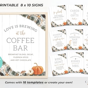 Fall Bridal Shower Signs, 8 x 10 Autumn Bridal Shower Signs, Printable Fall in Love Bridal Shower Decor, Plaid, Printable Signs, Corjl, FGP