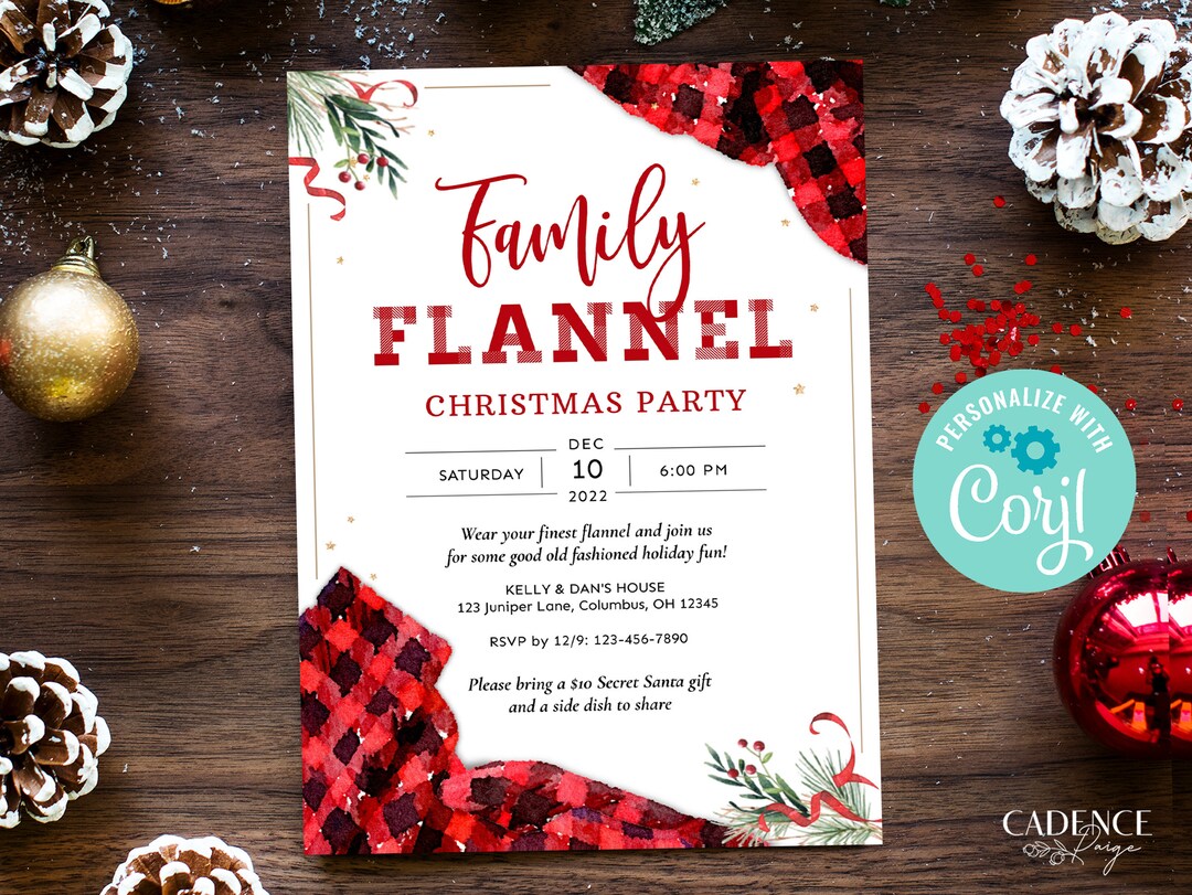Family Flannel Holiday Party Invitation, Casual Family Christmas Party ...